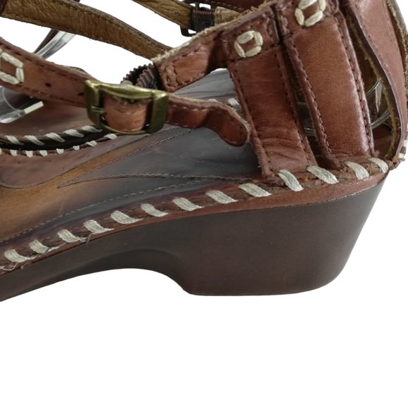 Ariat Shalimar Leather Open Toe Wedge T-Strap Sandals Size 10 Brown Stud Comfort - Picture 9 of 16